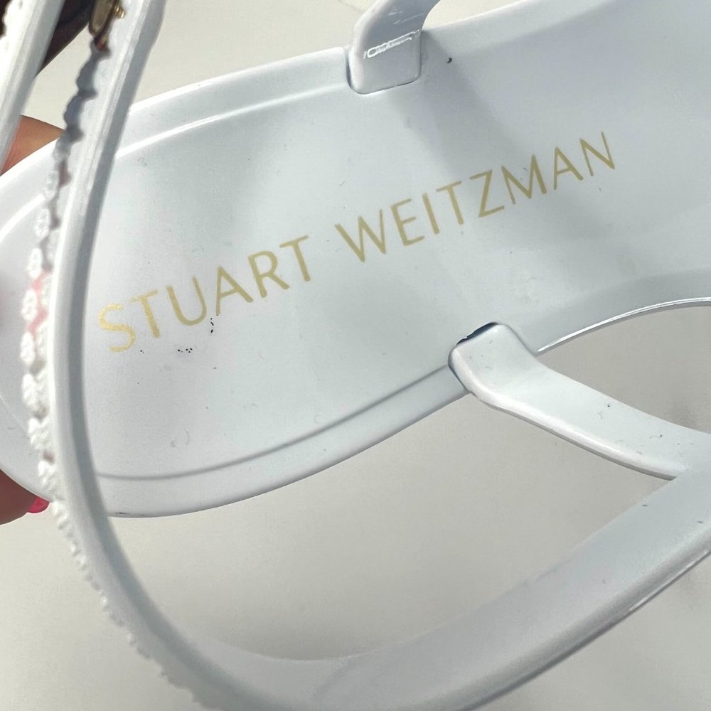 Stuart Weitzman White Sawyer Charm T-Strap Slingback Jelly Sandals - Sz 8 - NEW - Picture 3 of 4